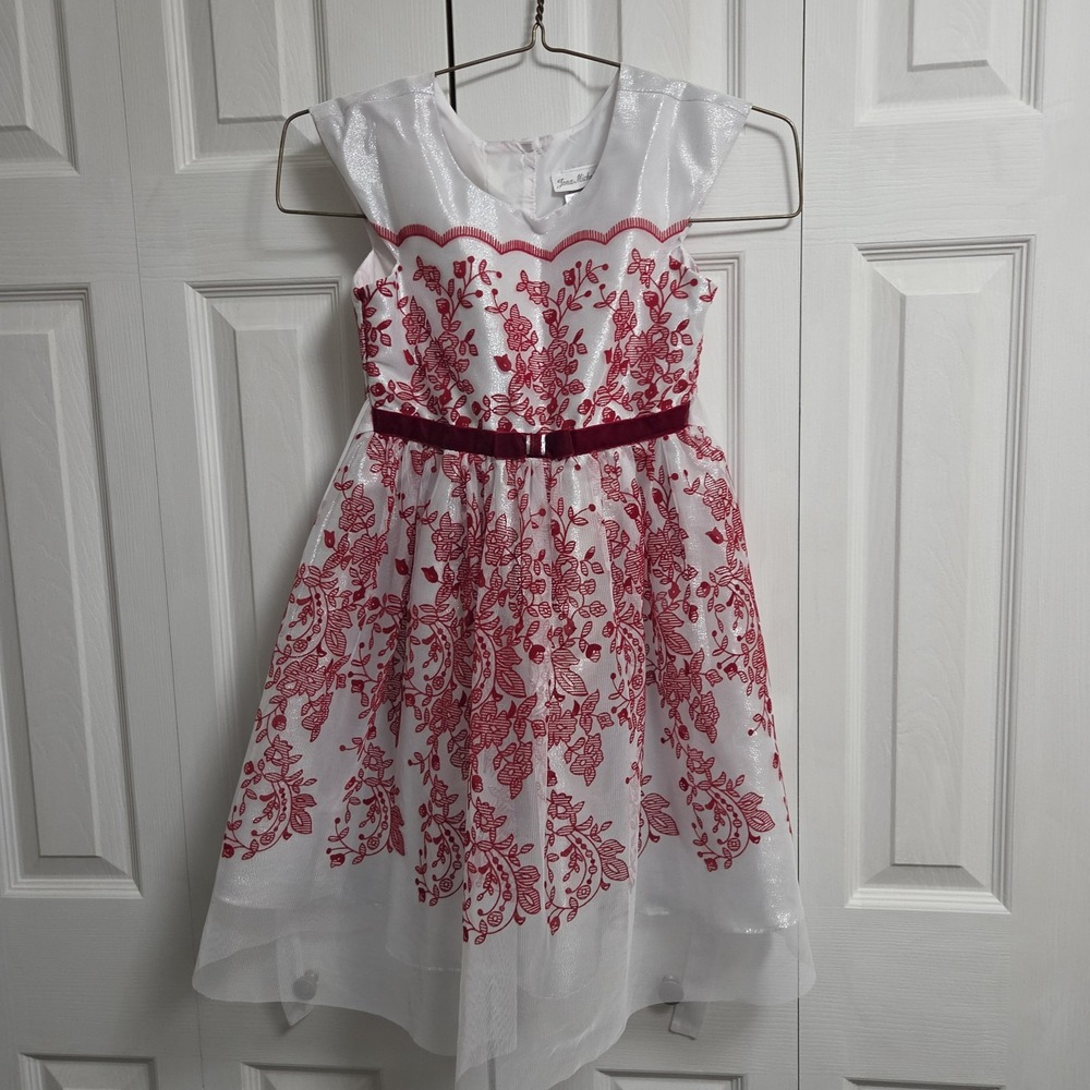 Girls Special Occasion Dress Jona Michelle 10 White Tulle Overlay Floral Holiday